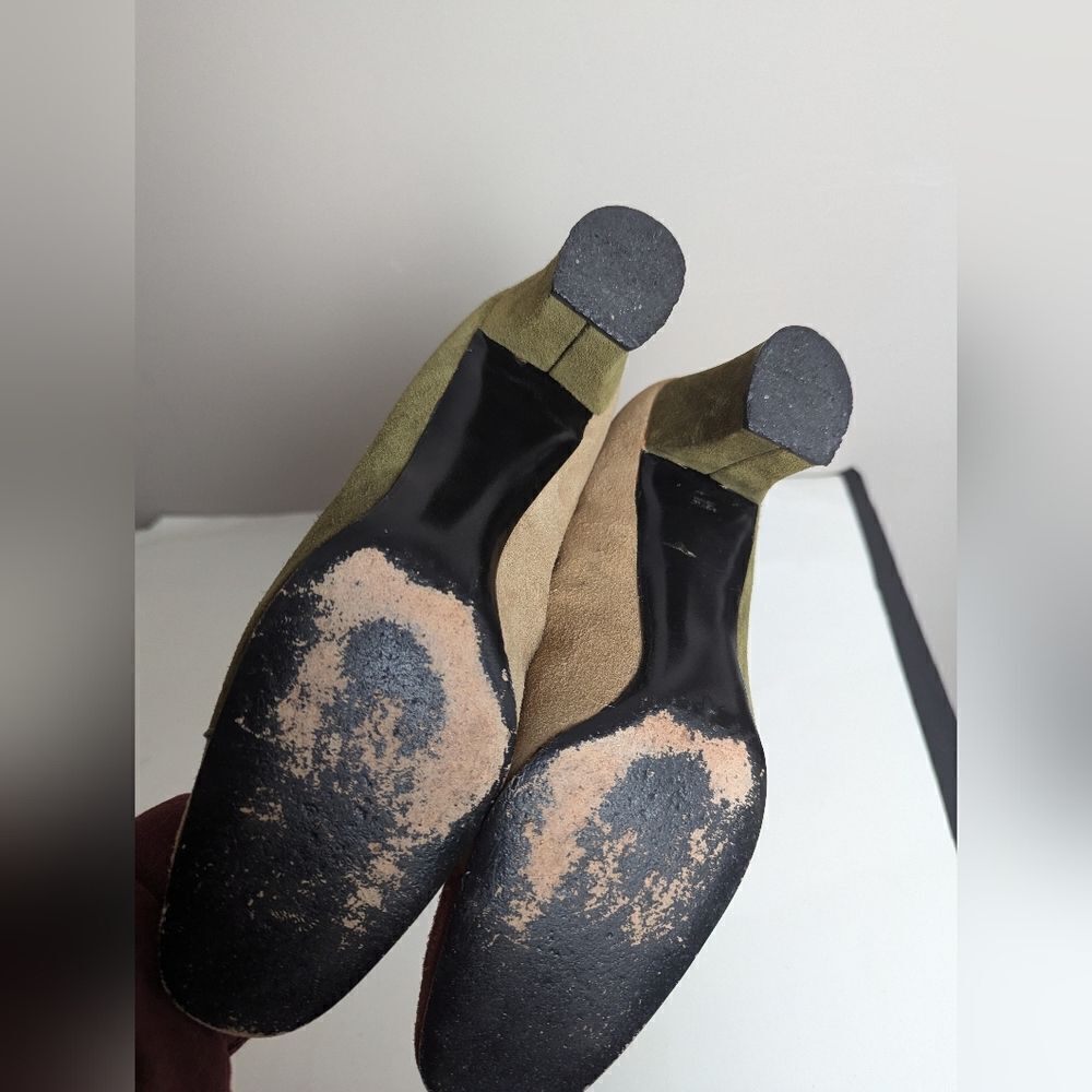 Florsheim Suede pumps patchwork vintage heels block heel round square toe sz 8.5 - Picture 9 of 10